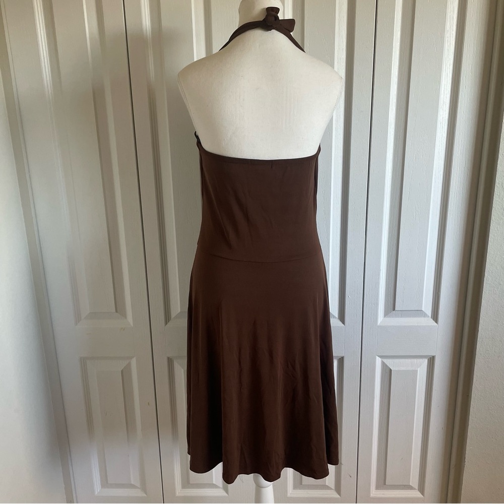 VTG Softwear by Mark Singer Halter Dress Womens M Brown Liquid Knit Chamonix USA - Picture 4 of 14